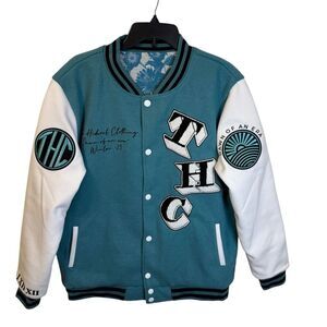 NWT Teal & White Reversible Varsity Jacket by The Hideout Clothing Size Large